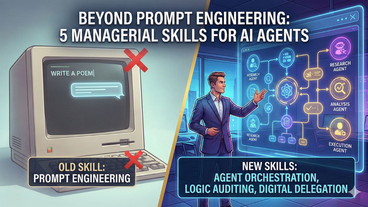 Manager orchestrating AI agents in a digital workflow