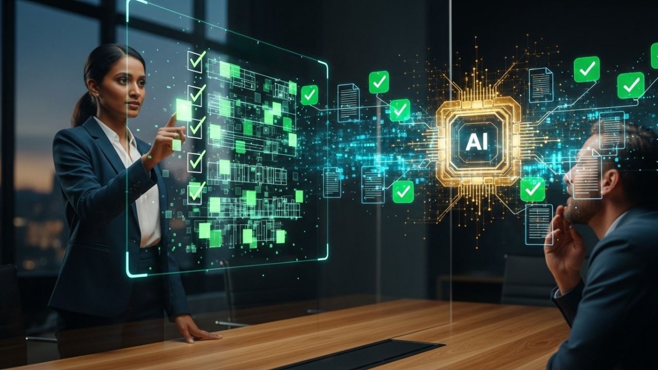 Digital interface showing AI agent validating code against a definition of done checklist