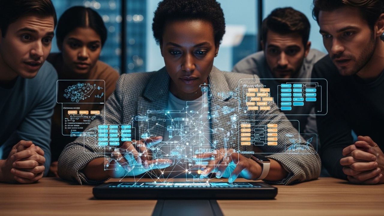 Agile Leader typing advanced prompt engineering techniques into an AI interface