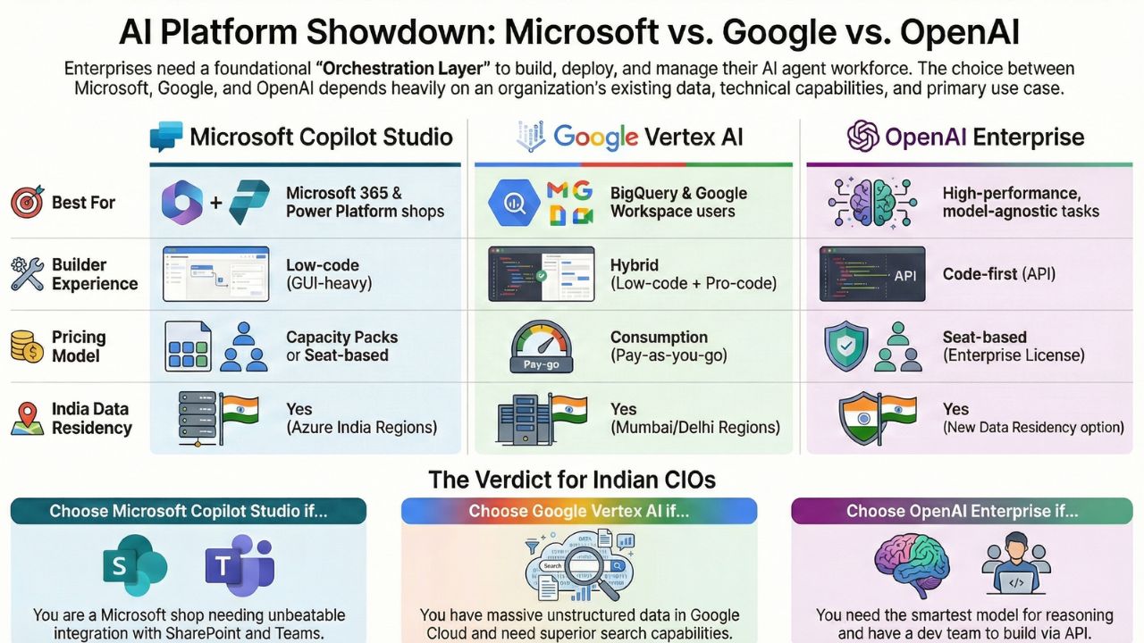Microsoft Copilot Studio vs Google Vertex AI vs OpenAI Enterprise Comparison