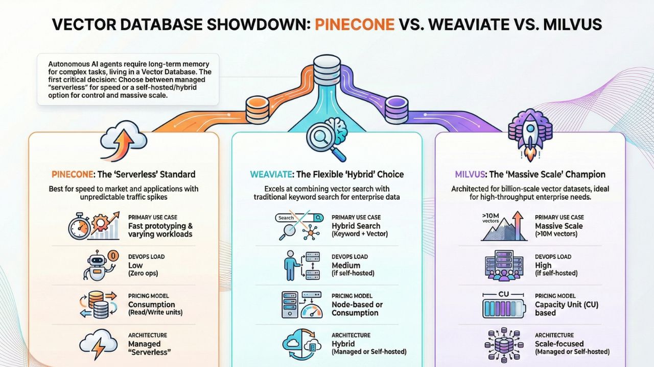 Pinecone vs Weaviate vs Milvus Comparison